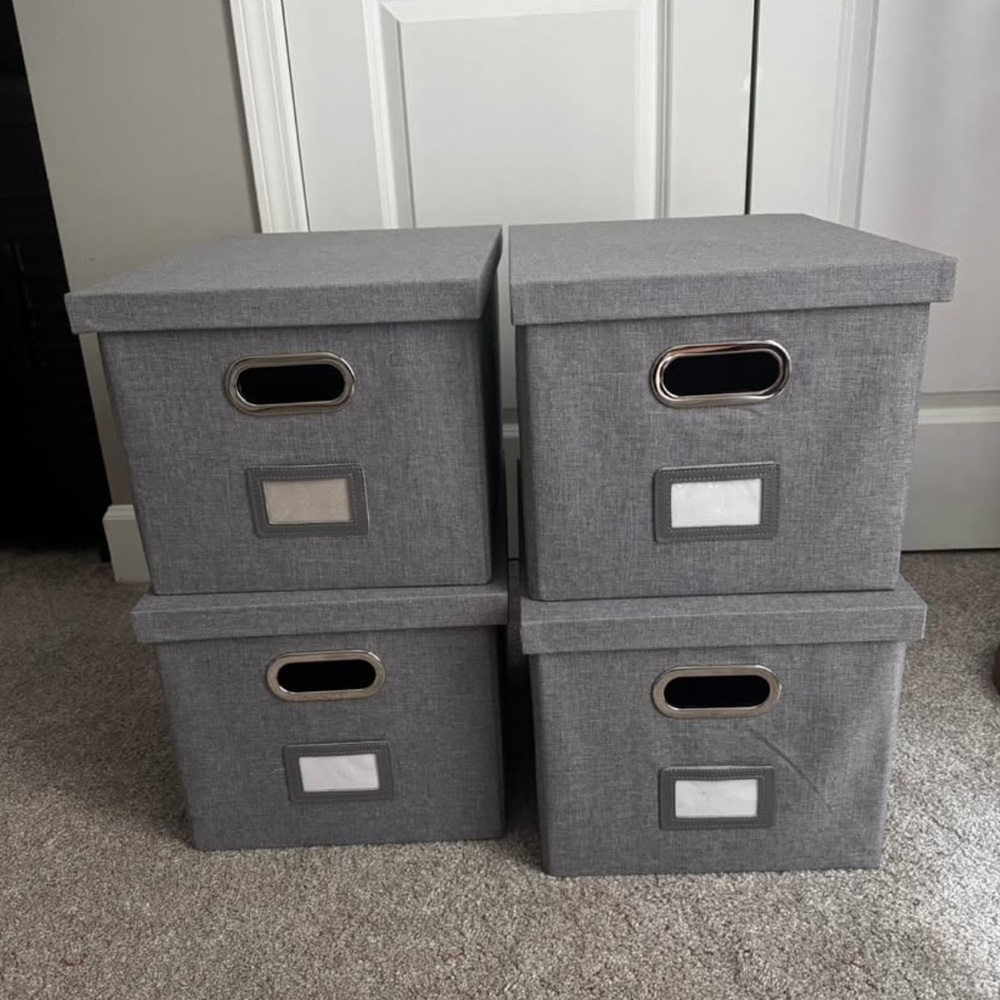 4 Pack File Document Storage Box Organizer Portable Lid Letter Legal Gray Fabric